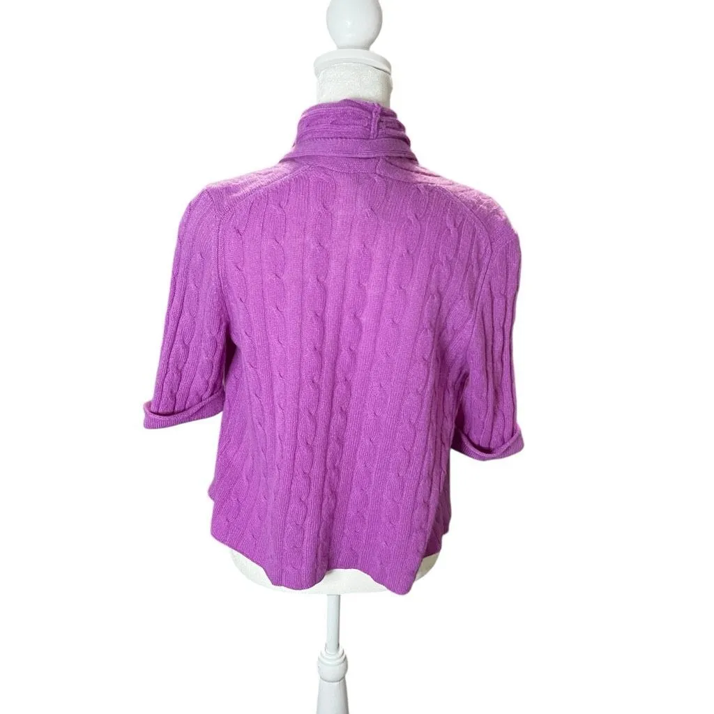 White + Warren 100% Cashmere Cable Knit Open Cardigan Purple Magenta M - Image 5