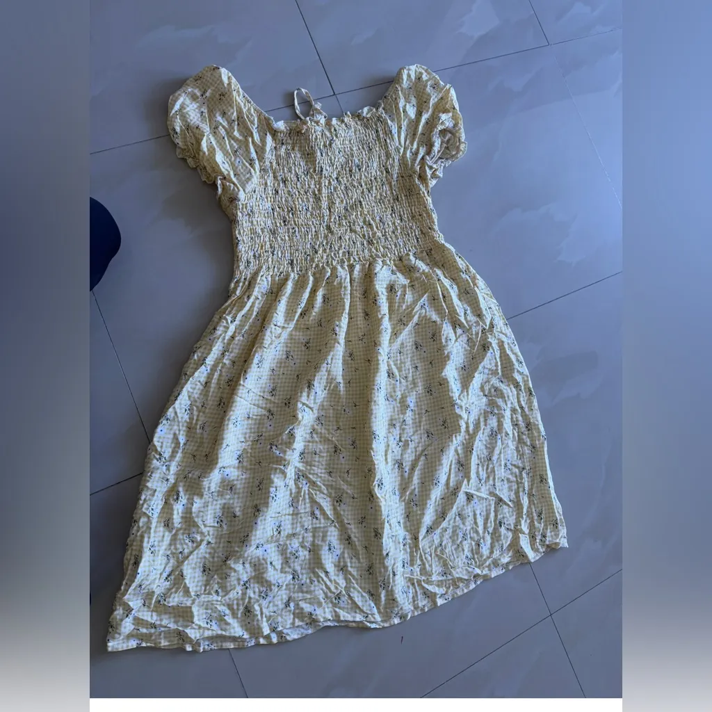 Dashing  SMOCKED DRESS Yellow White Balloon Sleeves Lined Summer Women Dress 3X - Image 3