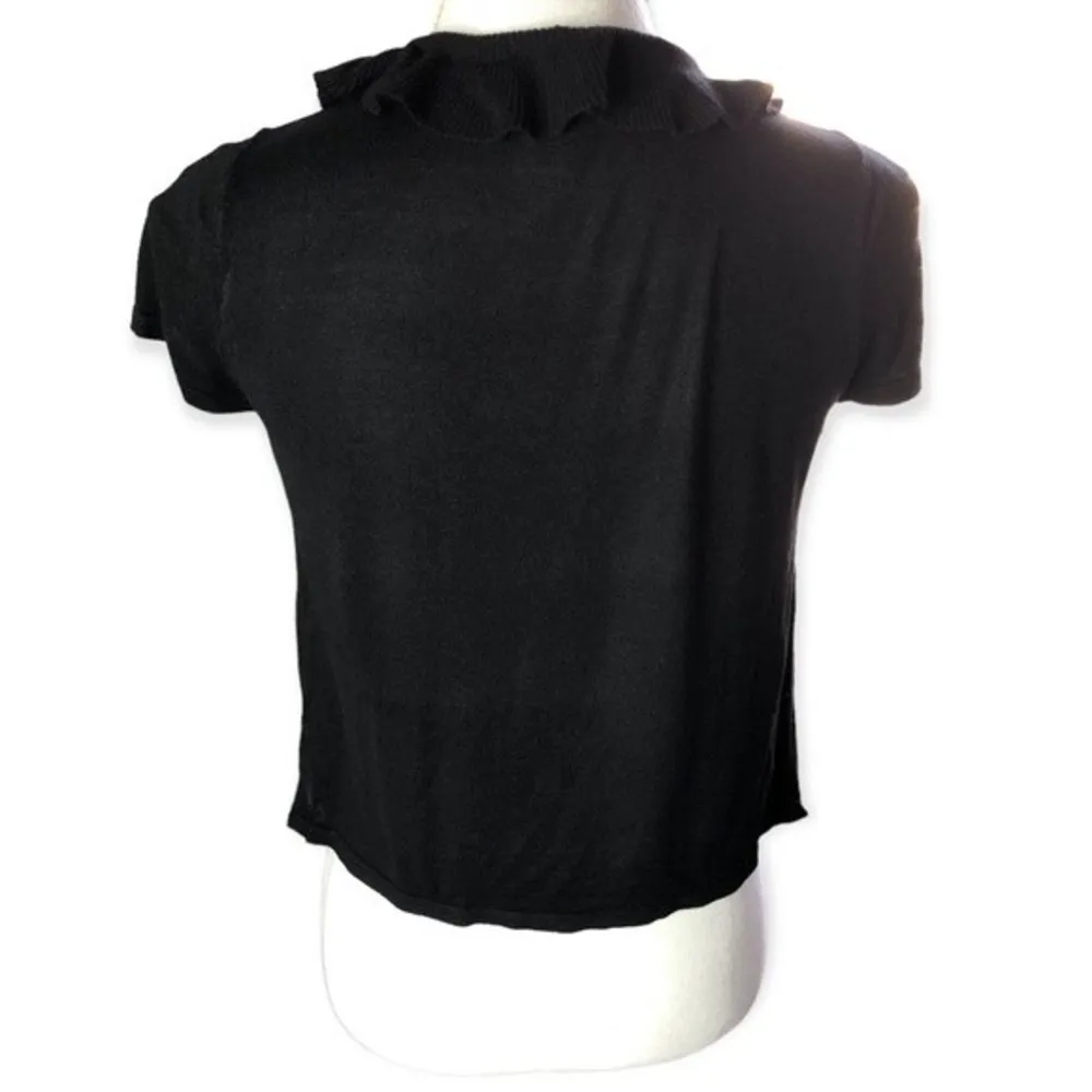 White House Black Market Short Sleeve Silk Blend Frilly Open Front Cardigan - Image 78