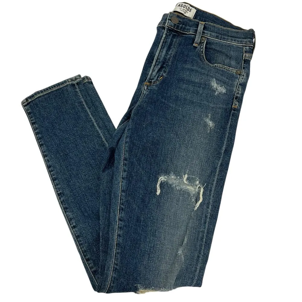 AGOLDE Sophie High Rise Skinny Size 28 Denim Jeans Blue Distressed 90's Retro - Image 14