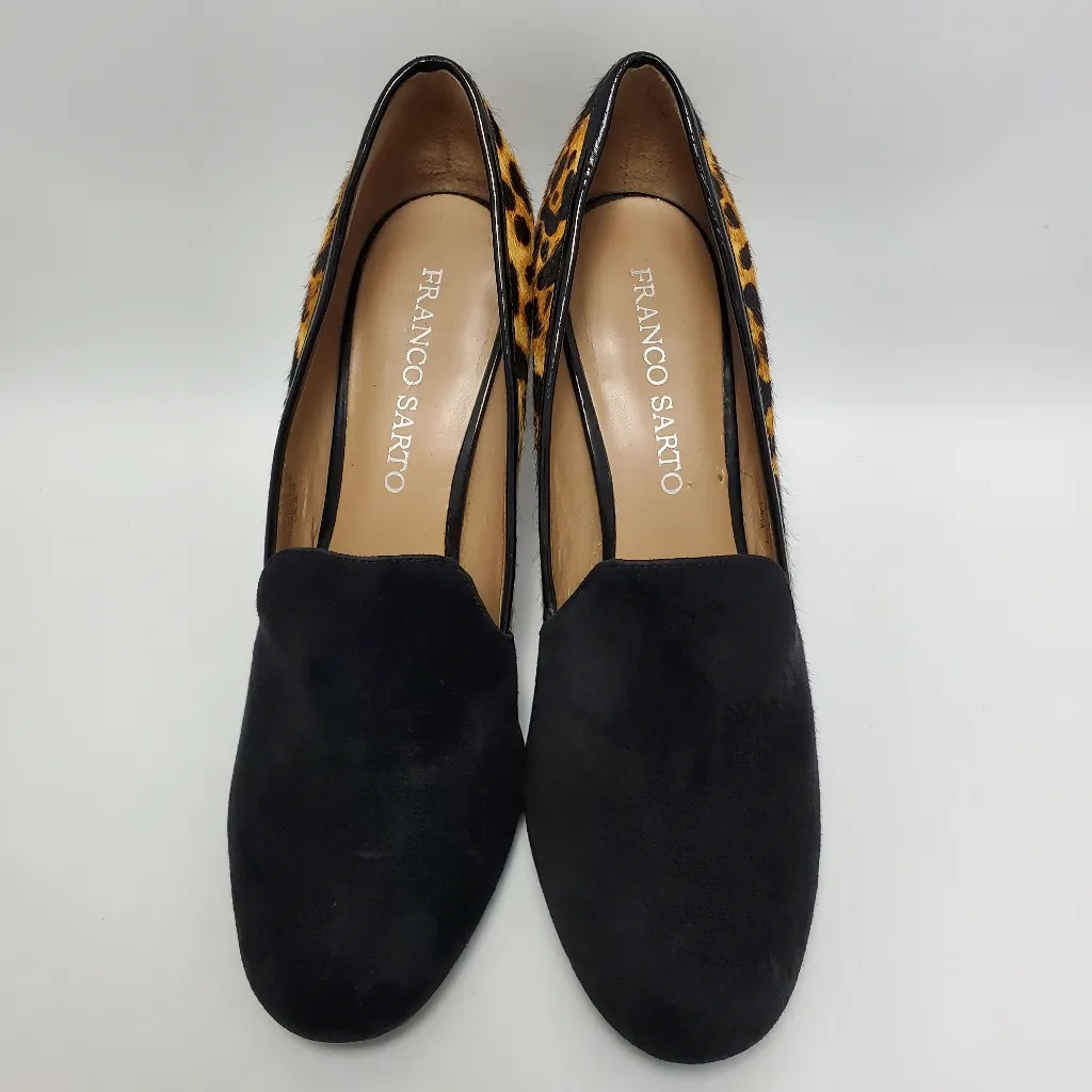 Franco Sarto Cowhair Leather Leopard Print Loafers Heel Pumps Size 8.5 - Image 3