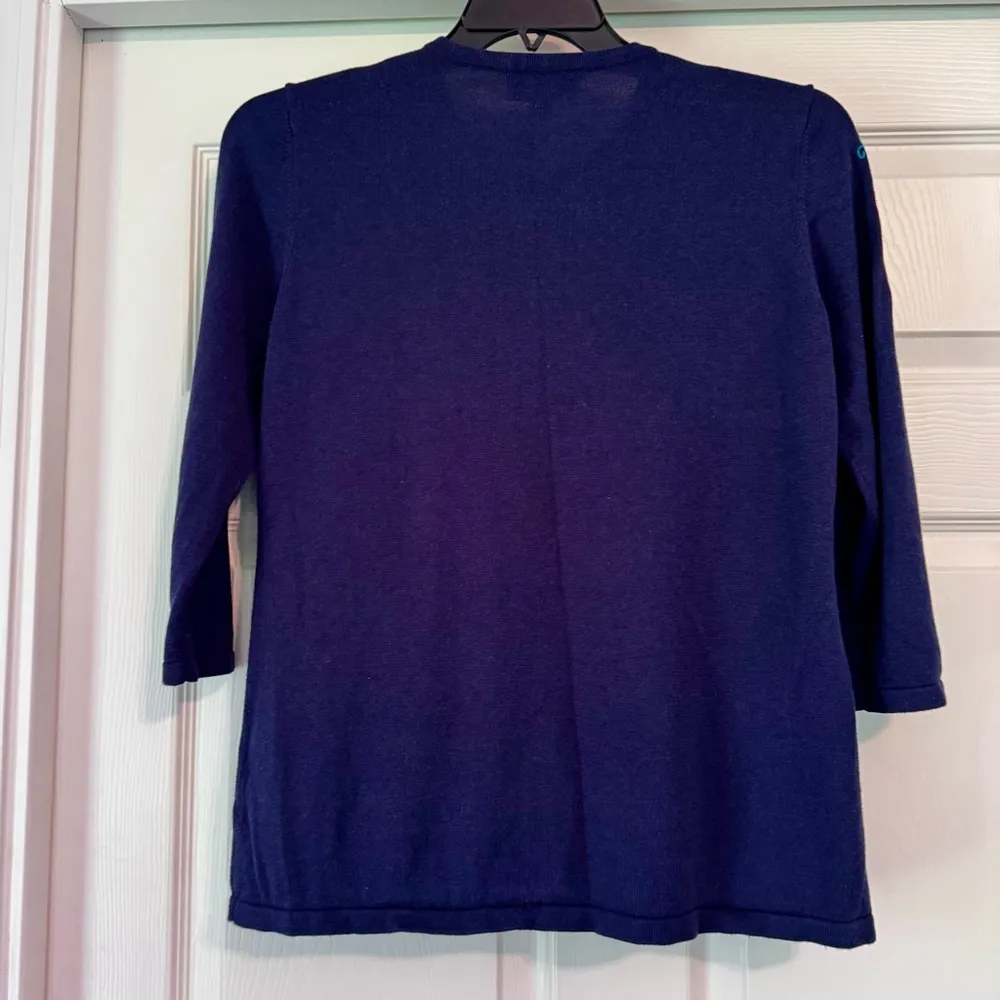 Women's Norm Thompson Cardigan Size M Navy Blue Floral Embroidered Button Front Size M - Image 2