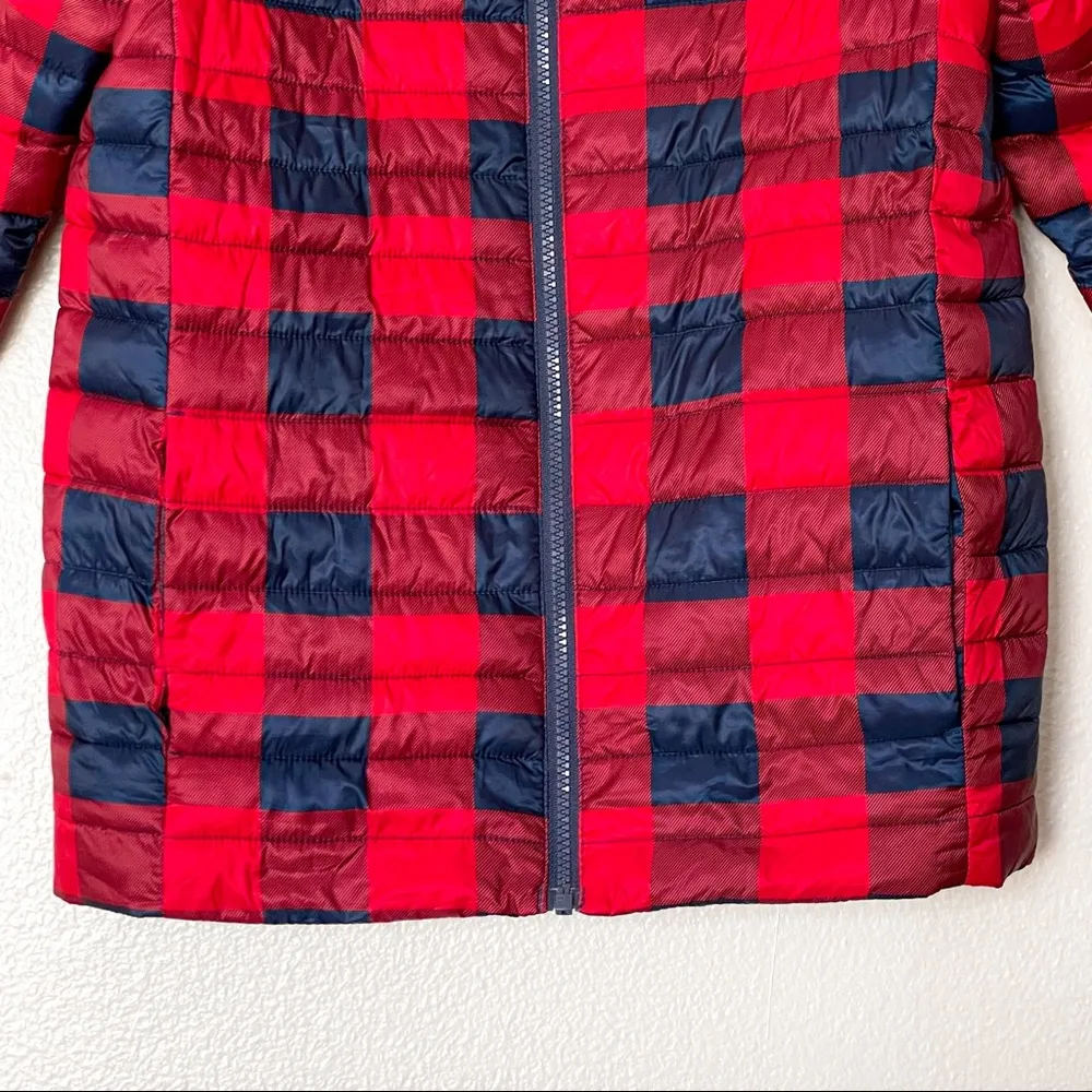 Land's End Packable Red/Blue Buffalo Plaid Checked Puffer Coat/Jacket Size Large - Image 3