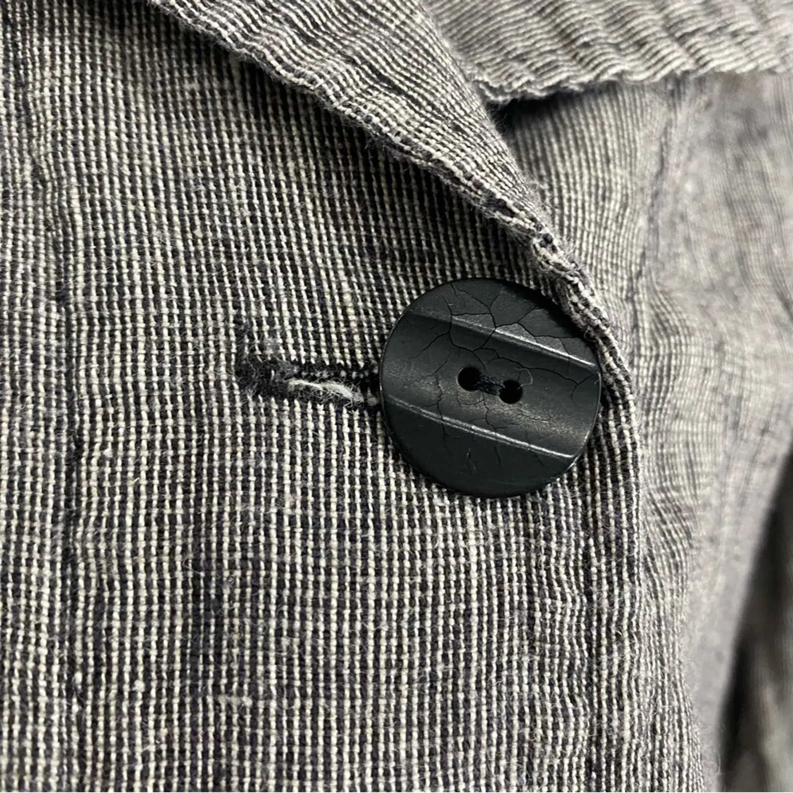 Flax Linen Jacket Gray Button Front Boxy Lagenlook Oversized Artisanal Small - Image 4