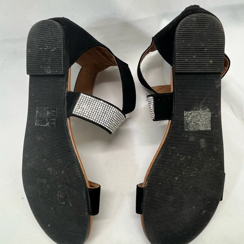 Olivia Miller Day Dreams Ankle‎ Strap Sandals W\Rhinestones Heel Zip 7 BLACK - Image 7