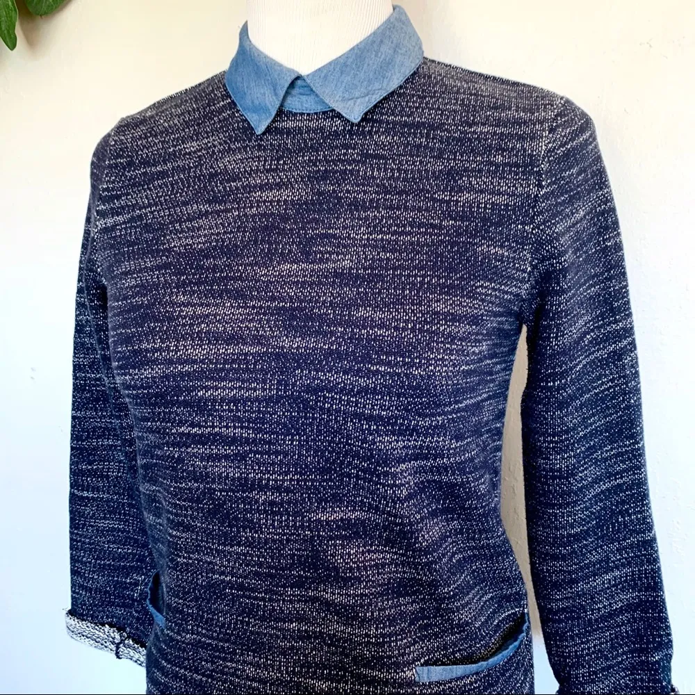 Ann Taylor Tweed Layered Pullover Navy Blouse XS - Image 2