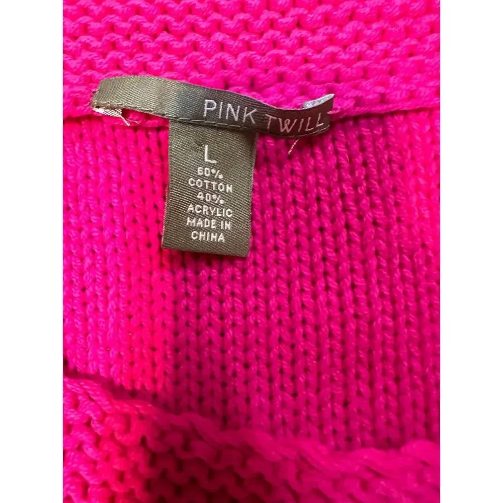 Pink Twill Women Large Cotton Blend Knit Wrap Sweater Shirt Colorful Art to Wear - Image 2