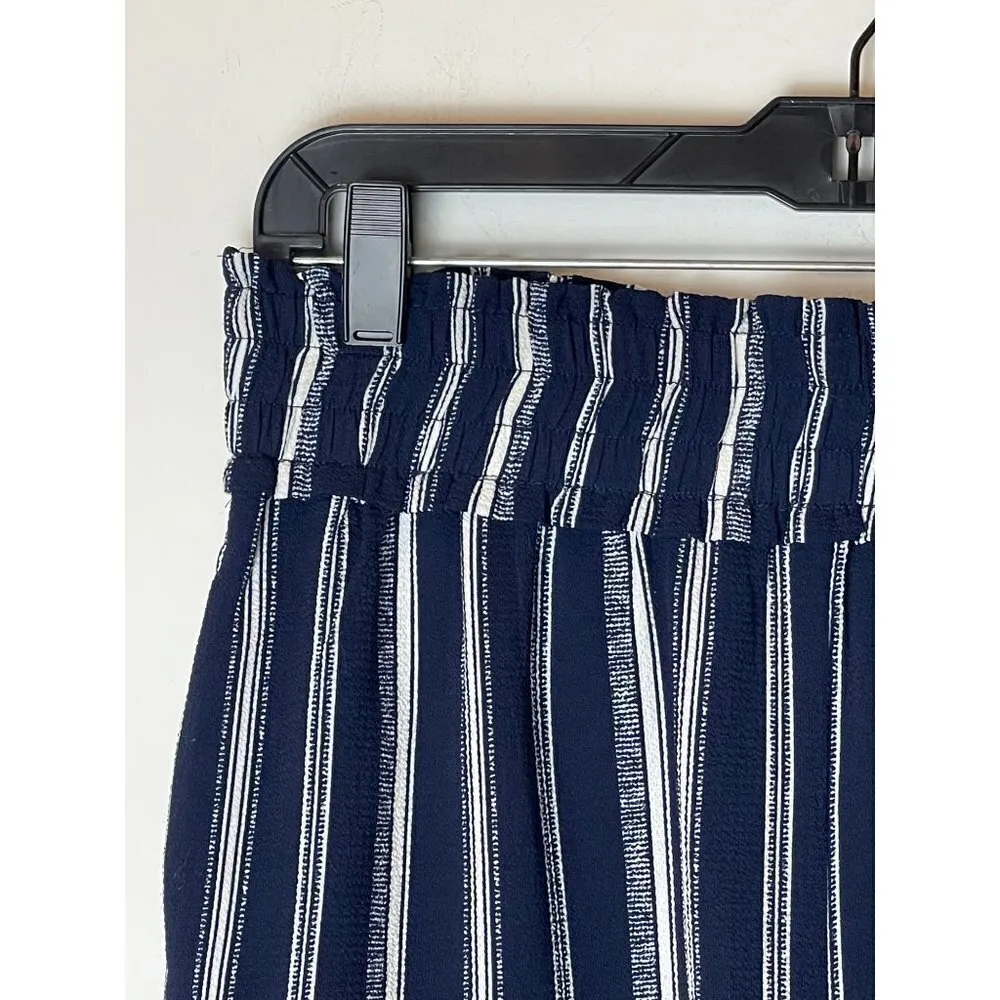 Waverly Grey Navy Blue And White Striped Elastic Waist Violet Shorts Size L Size L - Image 7