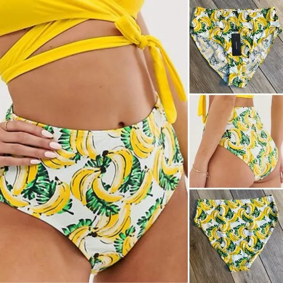 VERO MODA Banana Print High Waisted Bikini Swim Bottoms Size L (12) NWT - Image 2
