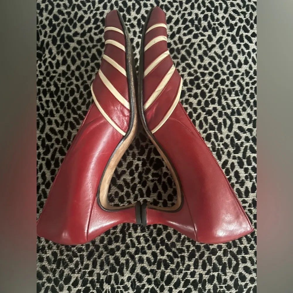 Red & cream striped Bally Vintage leather Shoes sz 6.5 made in Italy - Image 3