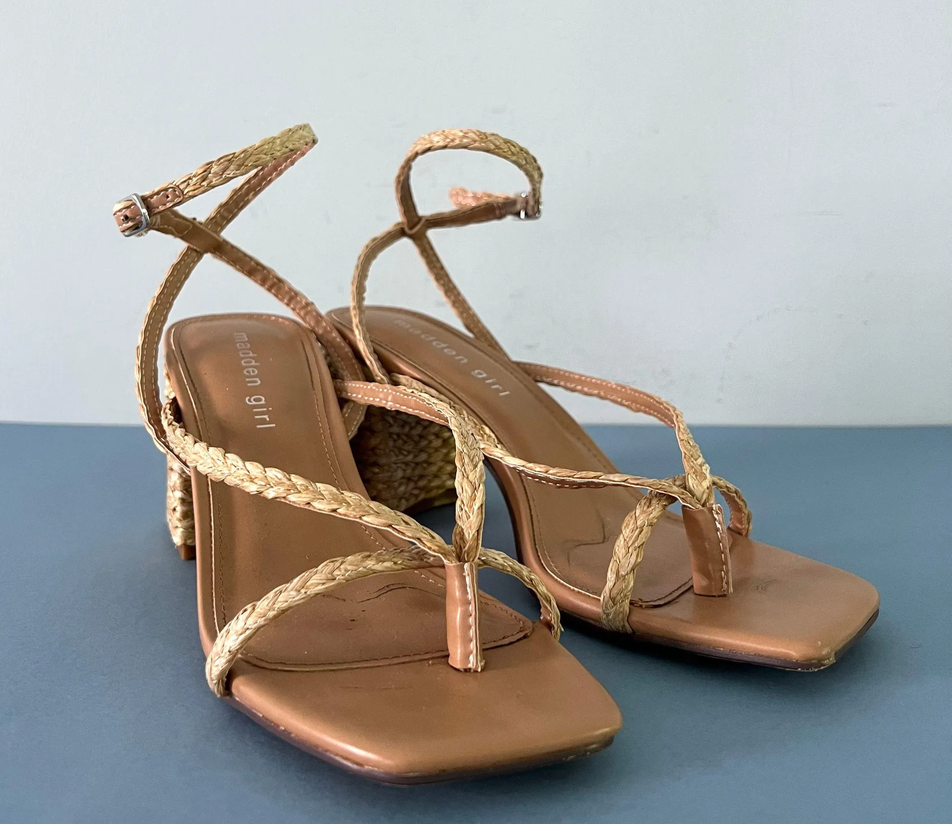 Madden Girl Marrvel Strappy Thong City Raffia Heel Sandals - Image 2