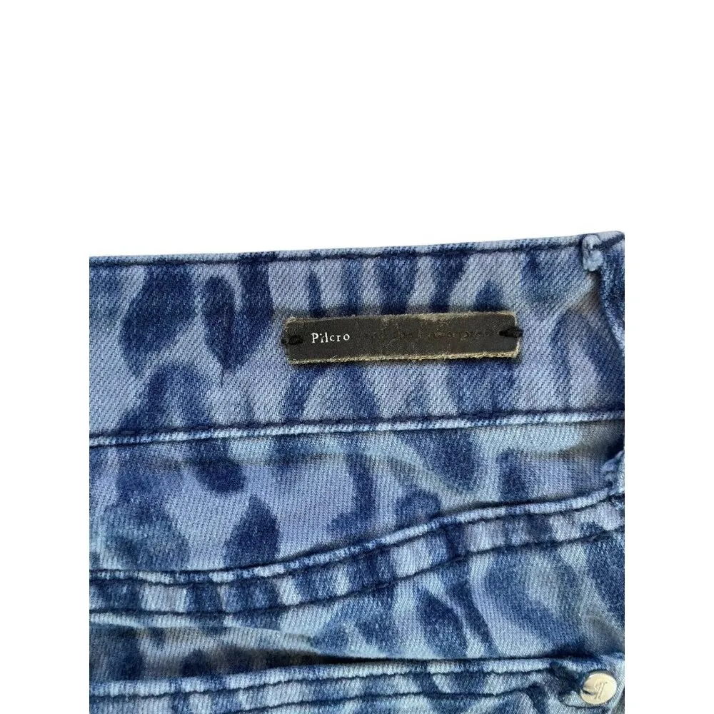 Pilcro and the Letterpess Mid Rise Skinny Jeans Womens Size 27 Blue Leopard Boho - Image 2
