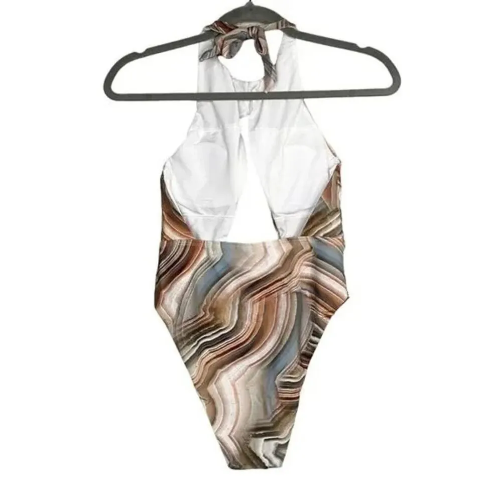 NWT Helen Owen Byblos Cutout Halter Cheeky High Cut One Piece Swimsuit SP Sand Tan Size undefined - Image 15