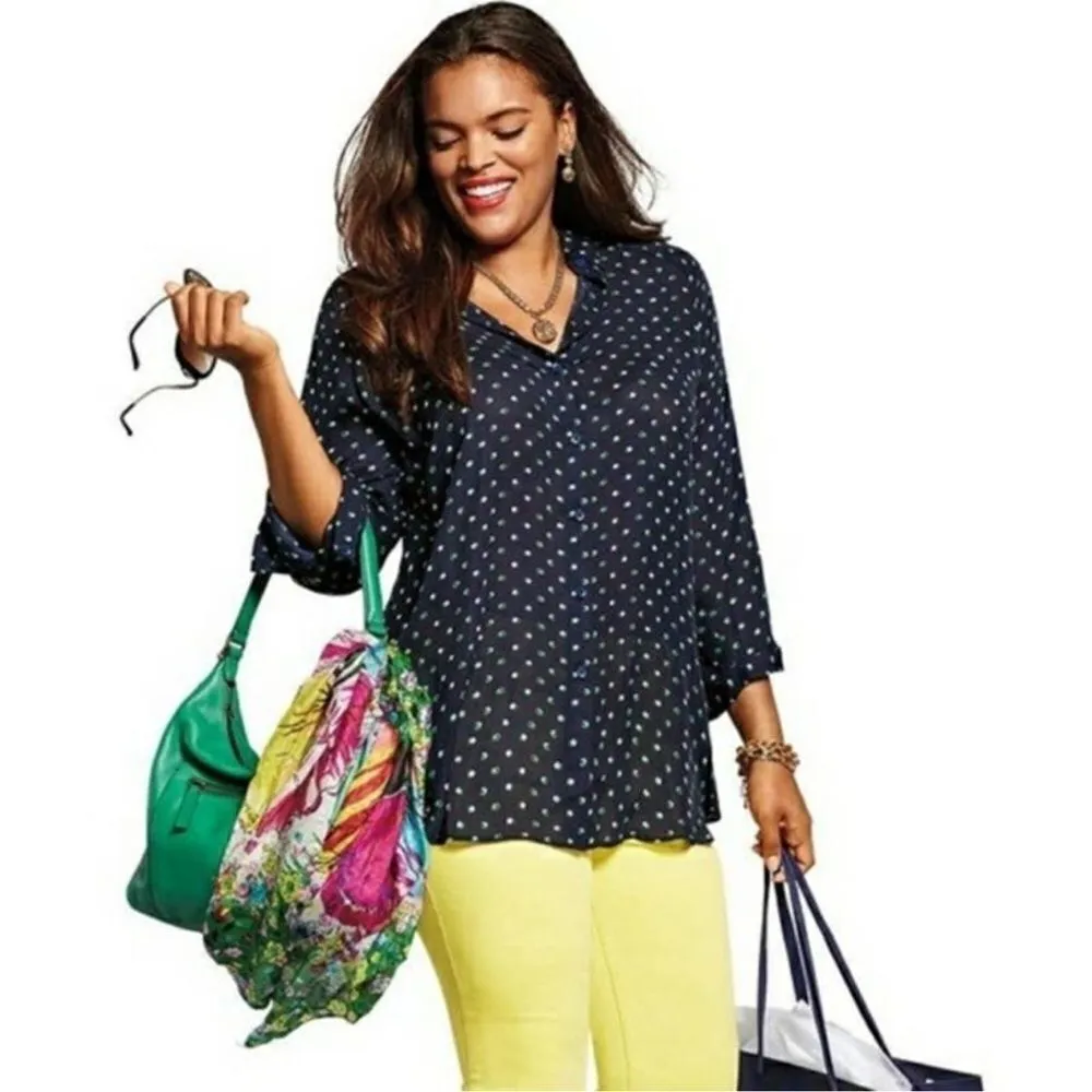 CAbi Olive Martini Navy Button-Down Blouse #5019 Size M - Image 3