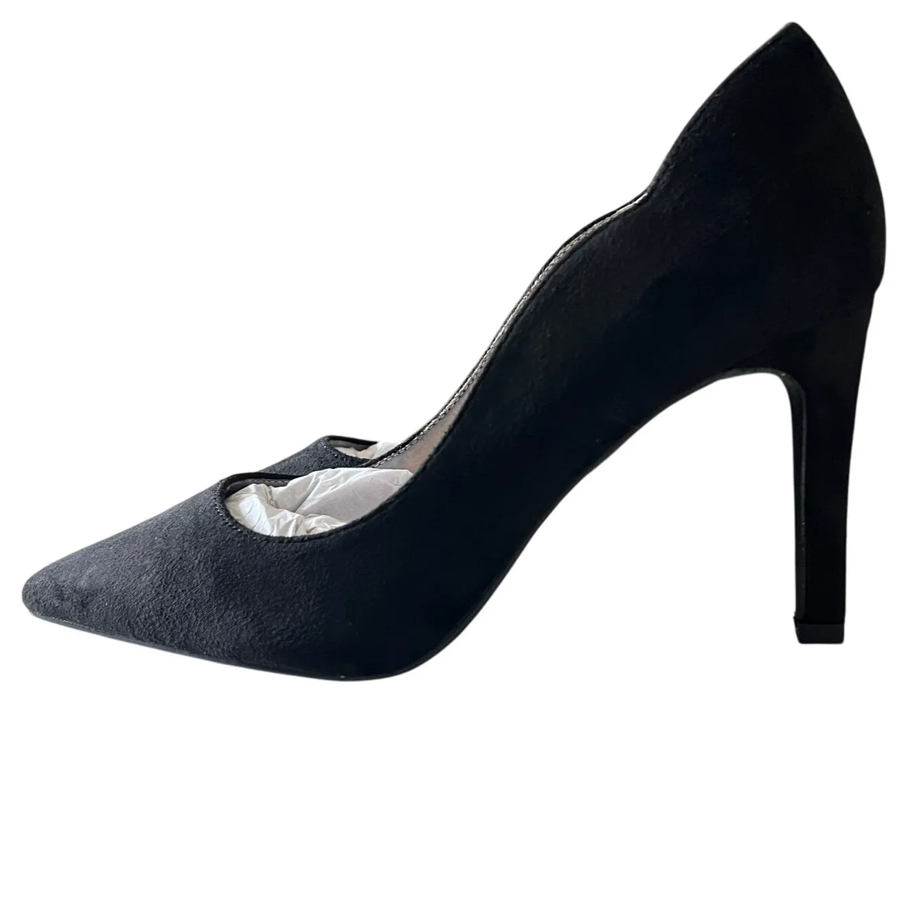 FRENCH CONNECTION Vegan Suede Leather Black Scallop 3.5" Heels Sz 8 Formal NEW - Image 5