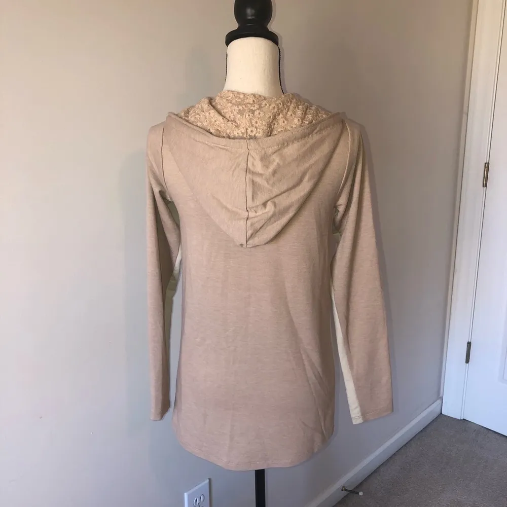 LOGO Lounge Zip Front Hoodie Lace Trim Beige Cream Size XXS - Image 2