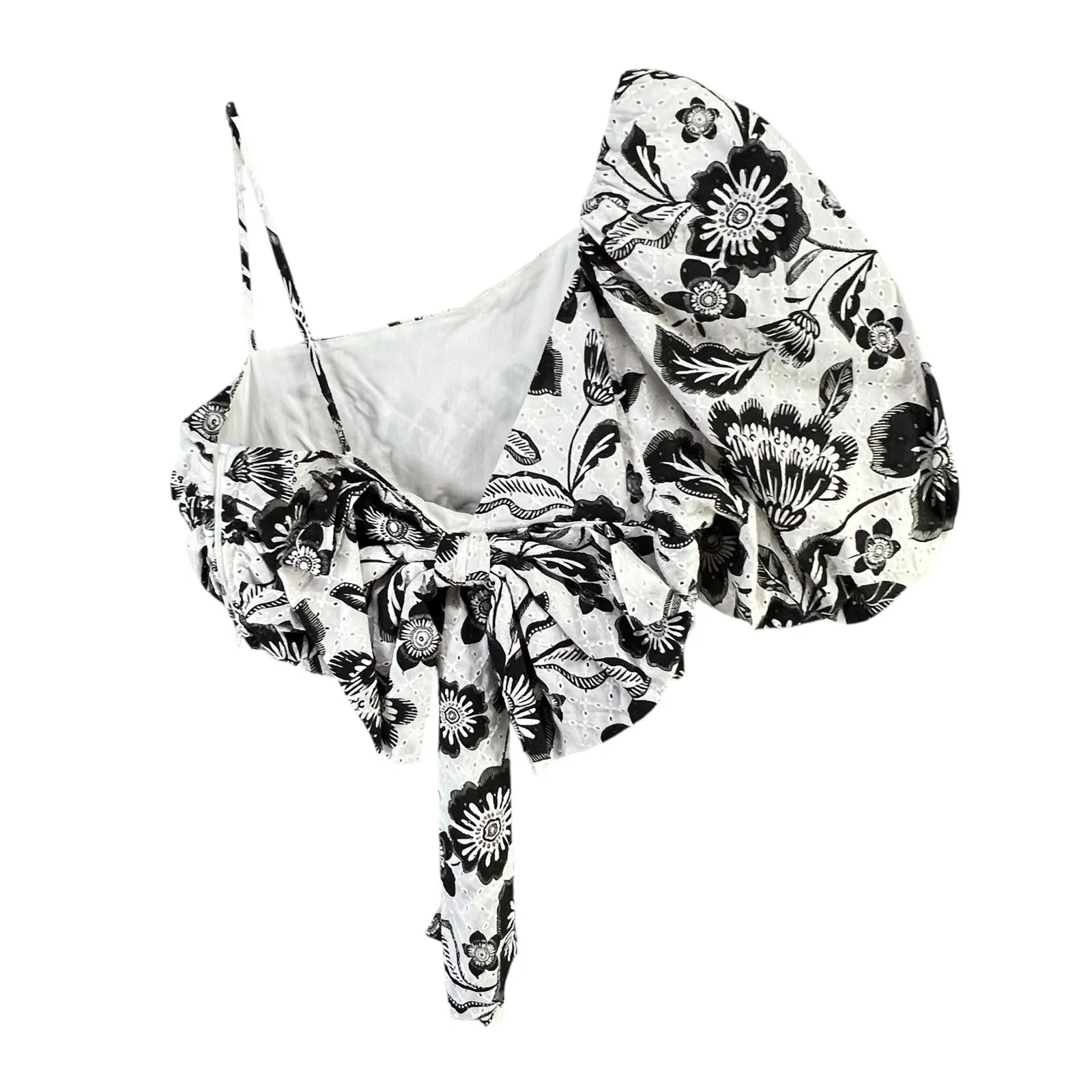 Anthropologie Maeve One Shoulder Blouse Women 8 Black Floral Eyelet Cropped Boho - Image 4