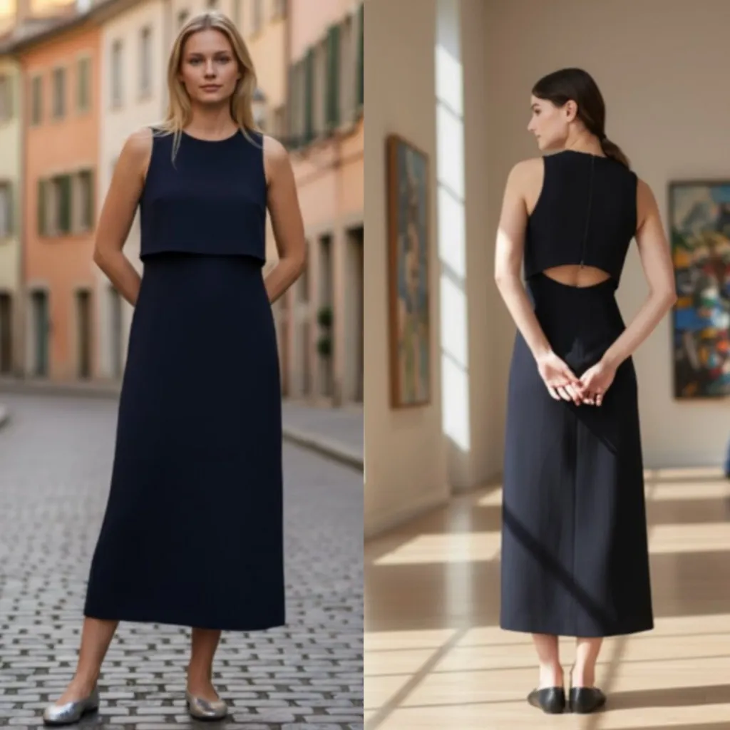 NWT Spanx 20599R Ponte Overlay Fitted Midi in Classic Navy Sleeveless Dress - Image 2