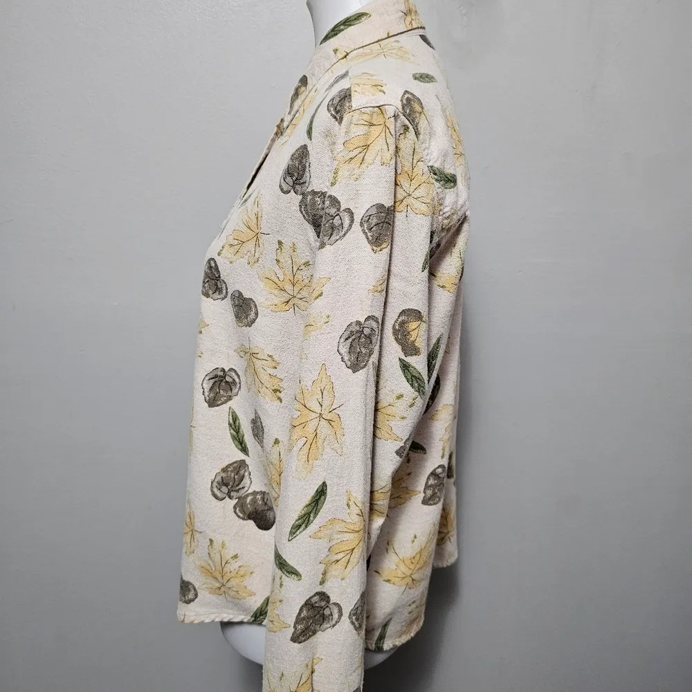 Christopher & Banks Cream Autumn Leaf Brushed Cotton Button Down Size Medium - Image 3