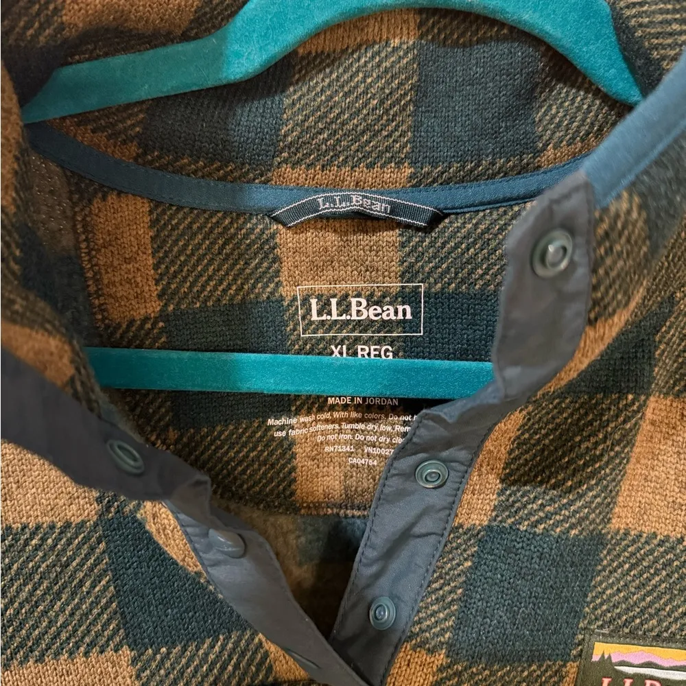 L.L. Bean Forest Green and Brown Checkered Fleece Woman’s Size XL - Image 3
