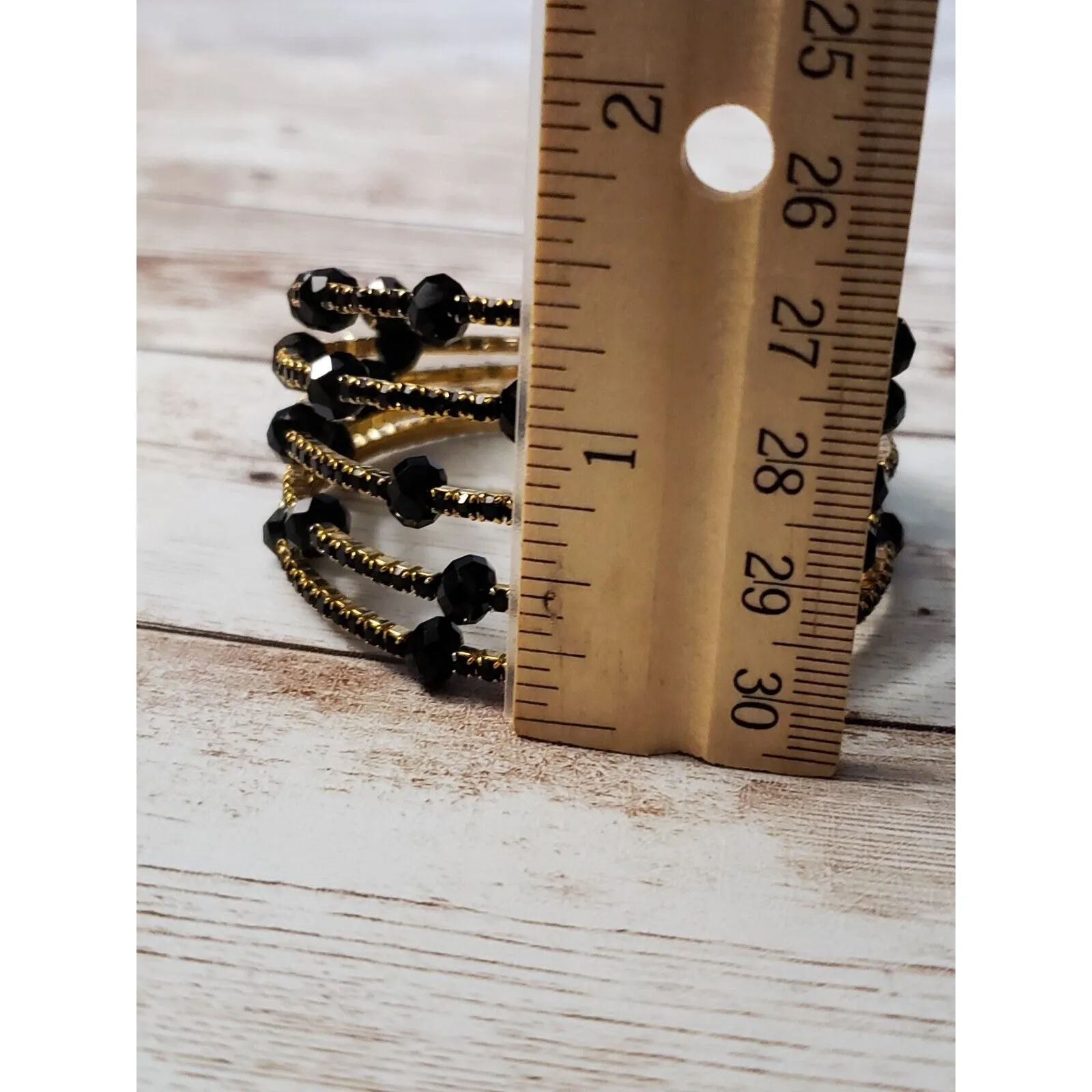 Vintage Cuff Bracelet Gold Tone with Black Gems and Beads - Image 9