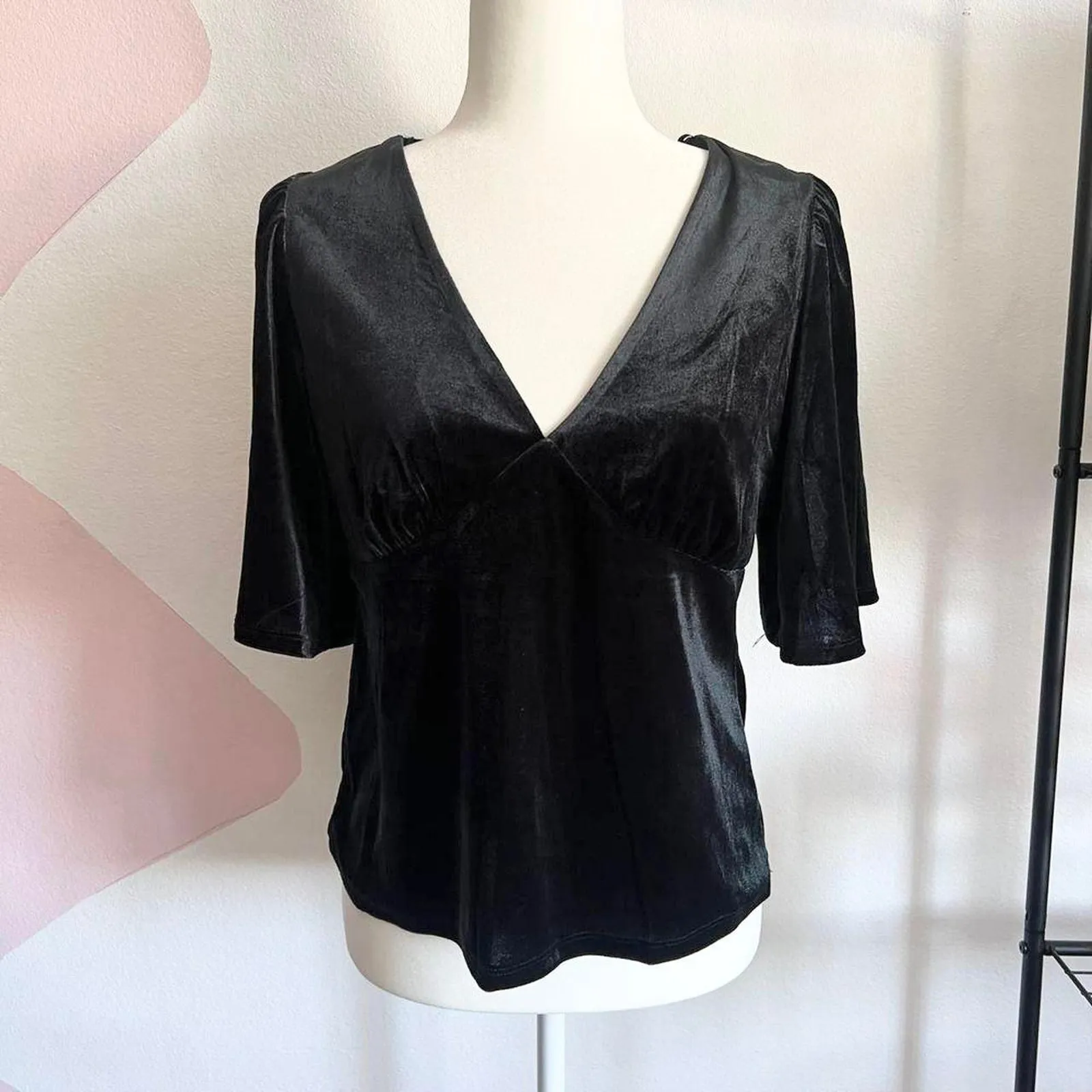 Black Velvet‎ Babydoll Top Y2K Goth Grunge Coquette Witchy 90s Small - Image 2