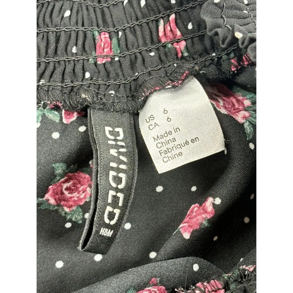 Smocked Floral Polka Dot Top Blouse Womens 6 WhimsiGoth Ruffle detail Sheer - Image 3