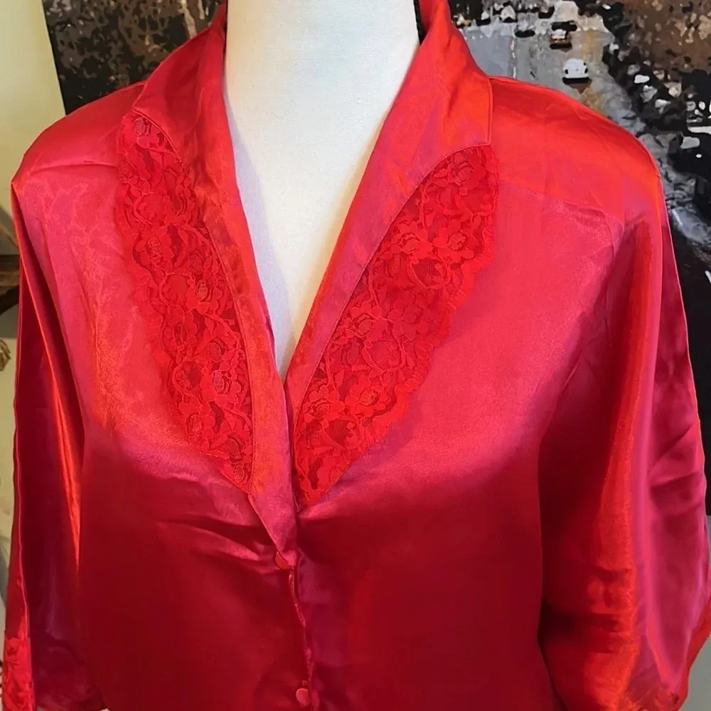 Private Touches Polyester satin pajamas pant set Red Size M - Image 2