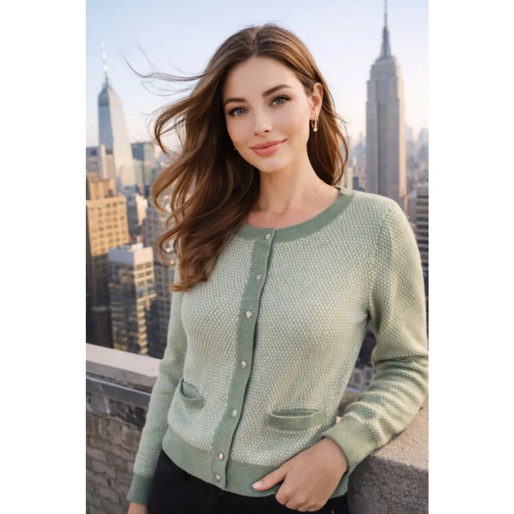 Eddie Bauer Sage Knit Cashmere Cardigan Classic Pockets M Quiet Luxury Old Money - Image 2