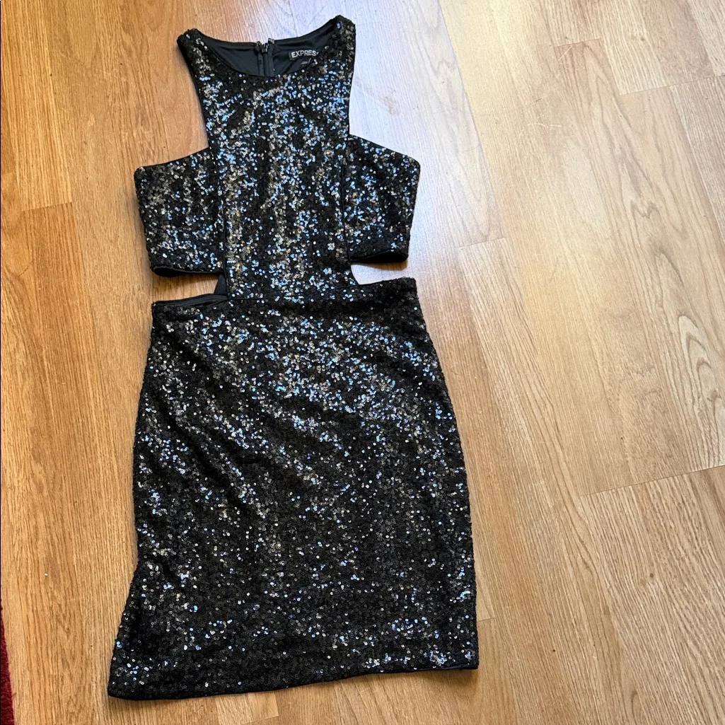 Express Black Sequin Cutout Dress - Image 2