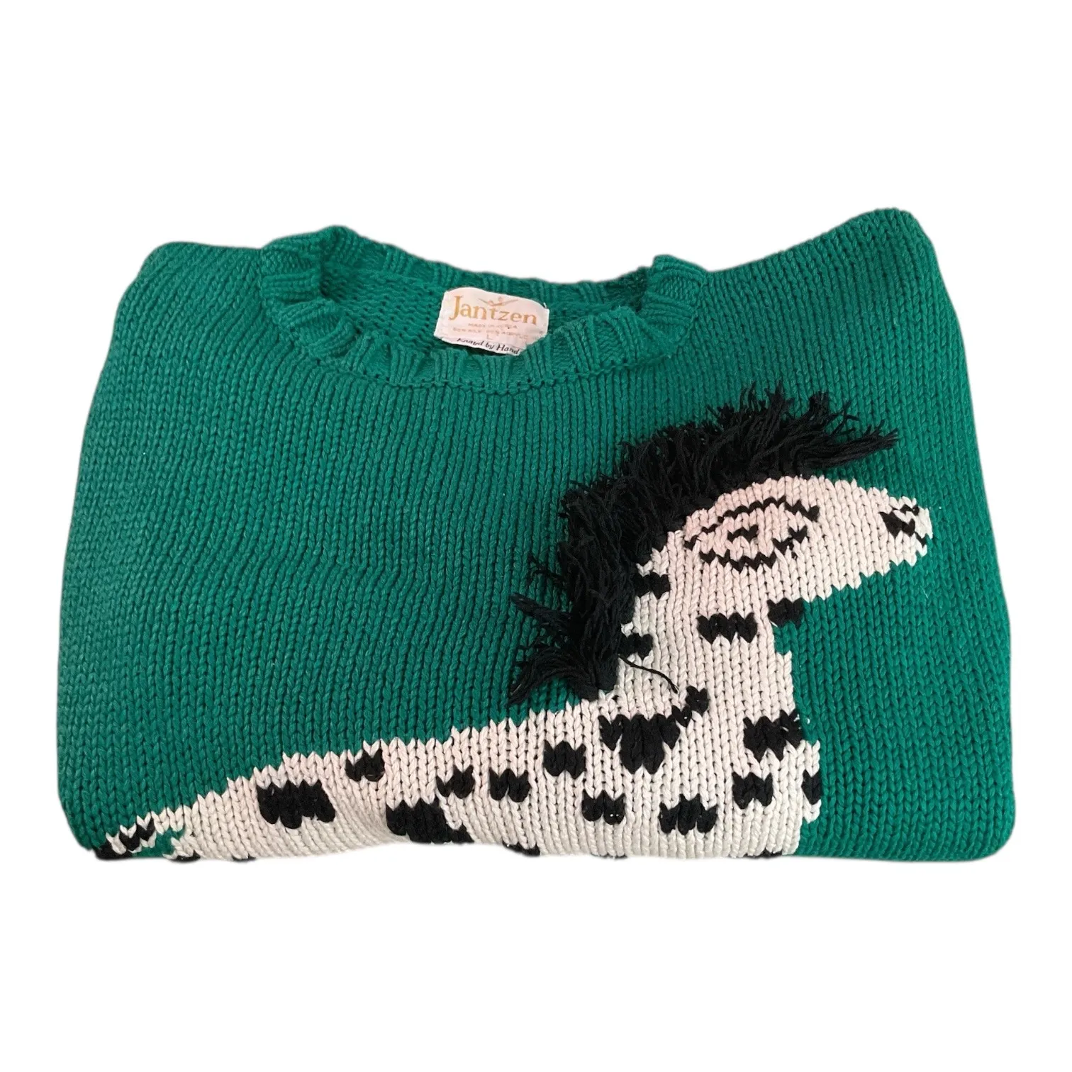 Jantzen Emerald Green Knit Horse Sweater Women's Size L Novelty Acrylic Silk L - Image 8