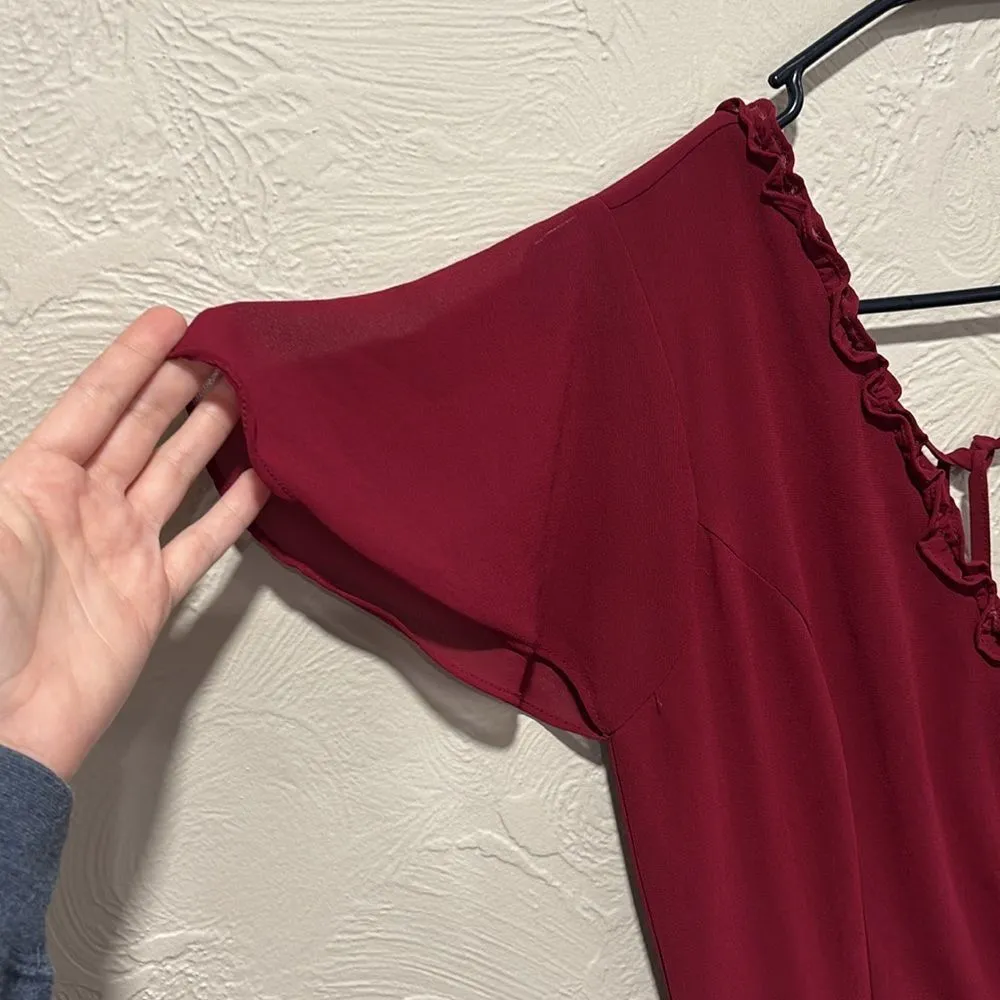 Lulu’s Pour the Champagne Burgundy Ruffled Backless Maxi dress - Image 4