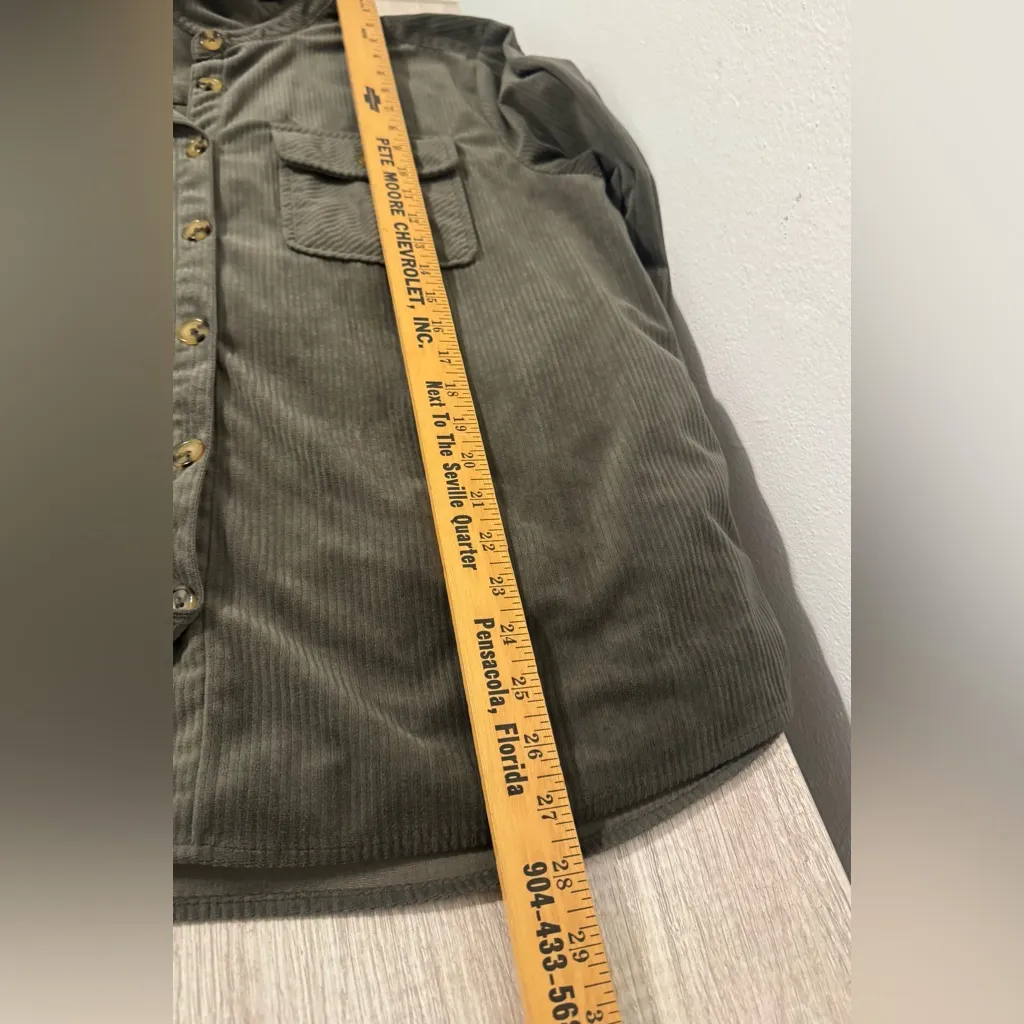Democracy Corduroy Shirt Jacket Shacket Olive Green Soft Button Front Size XL - Image 6