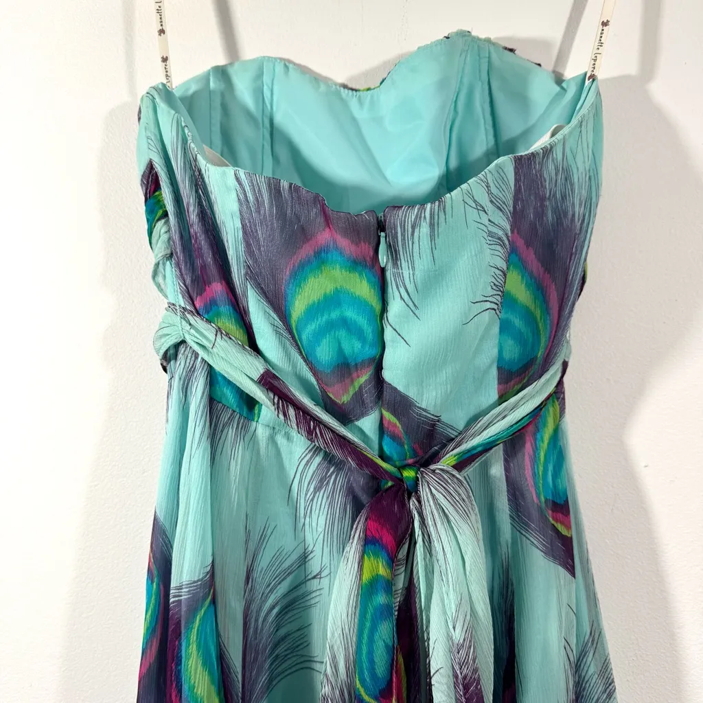 Nanette Lepore Strapless Silk Dress – Blue Peacock Feather Print - Size 6 - Image 9