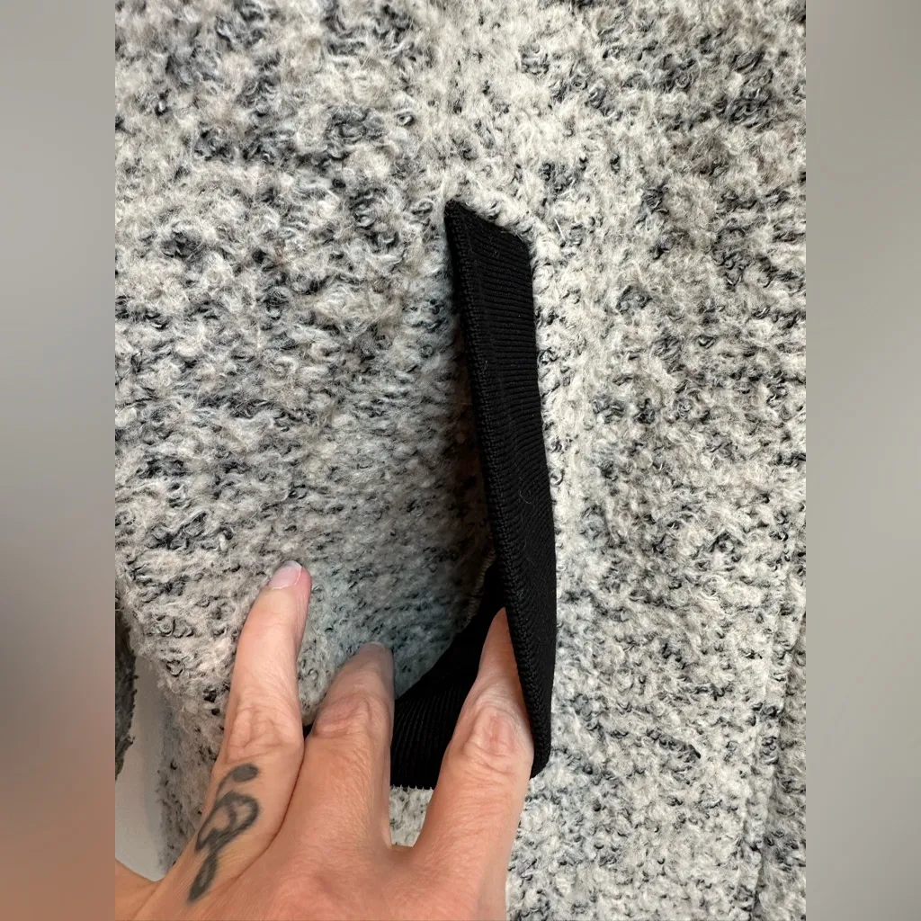 GUESS Y2K Women's Speckled Cream & Black Wool Teddy Coat Jacket Heavy Size L - Image 9