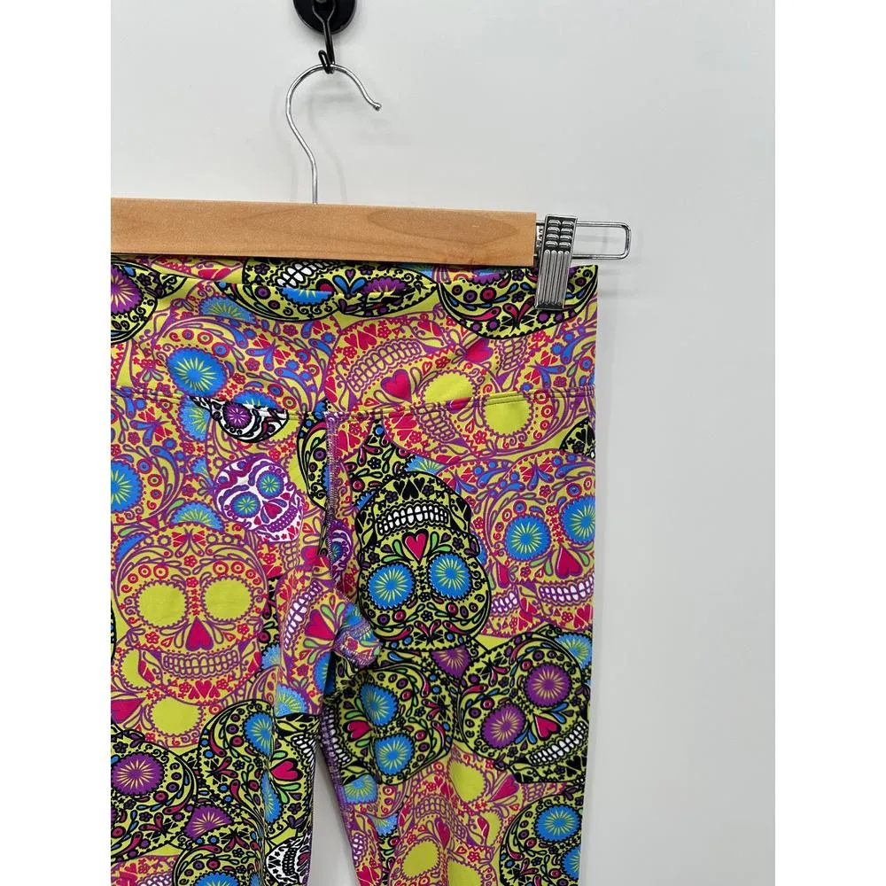 Dona Jo Fitwear Leggings Women Sz 1 Skull Bring Colorful Mardi Gras Compression - Image 5