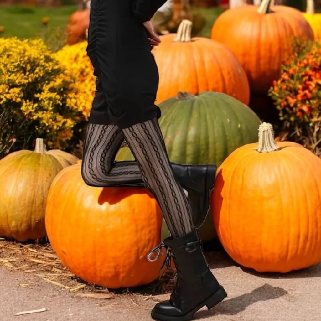 Twist Pattern Black Pantyhose, Sexy Slim Fit Footed Pantyhose One‎ Size - Image 5