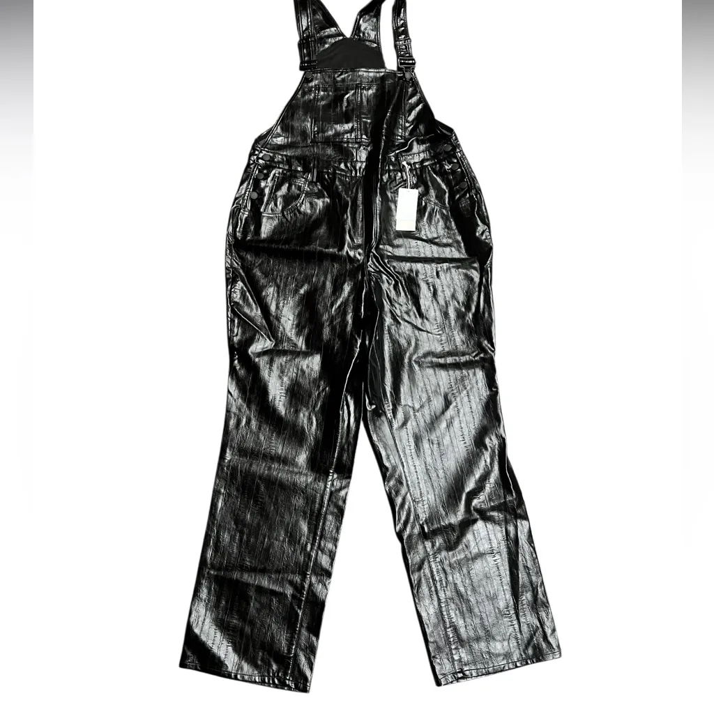 Good American black better than leather faux leather overalls Size 16 NWT - Image 10