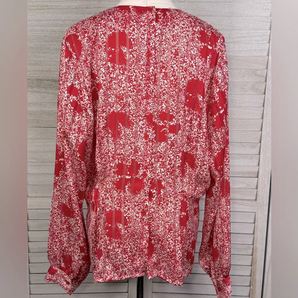 NICOLA Red & White Patterned Button Back Long Sleeve Blouse - Image 2