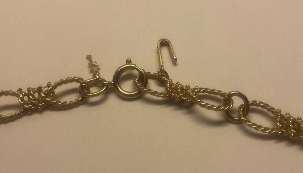 Vintage Signed Crown Trifari Costume Necklace Gold Tone Chain 92 Inch - Image 12