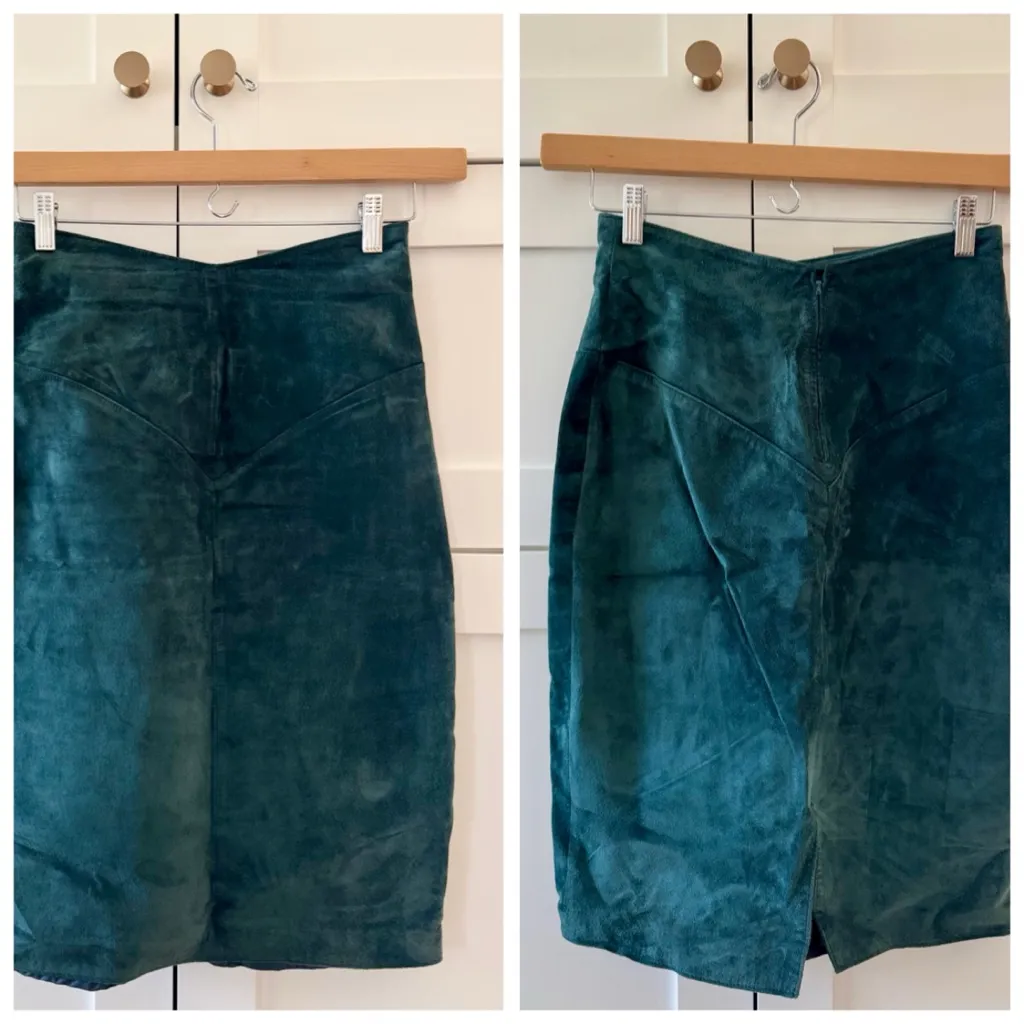 VTG Georgetown Leather Emerald Green Western Style Suede Suit Skirt, sz. 5/6 - Image 7