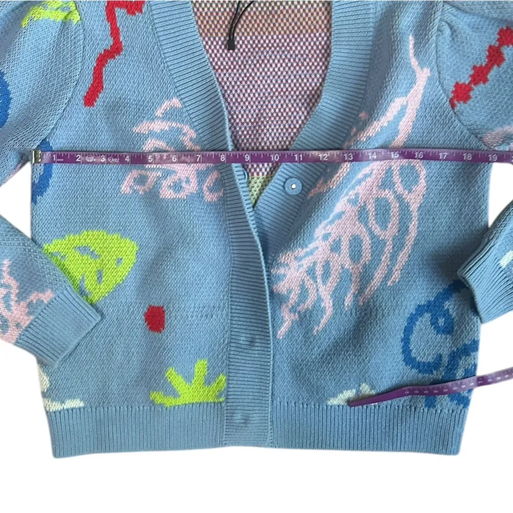 Olivia Rubin Womens Hilda Cardigan Light Blue Abstract 100% Cotton Size Small - Image 4