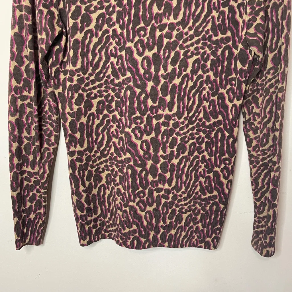 TORY BURCH Lightweight Merino Wool Leopard Print Button-Up Cardigan, Small - Image 9