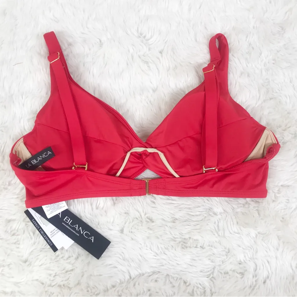 LA BLANCA Island Goddess Red Twist Front Convertible Bikini Top Size 14 New - Image 7