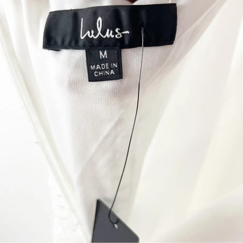 LULUS Sincere Sweetness White Textured Open Back Front Slit Midi Dress Medium - Image 13