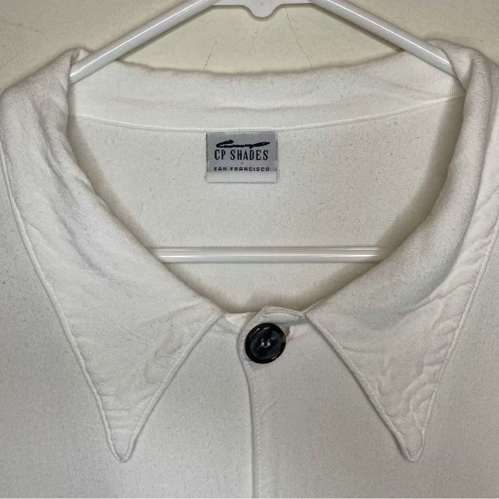 CP SHADES Button Down Short Sleeve Boxy Rayon Blouse White Sz Large - Image 3