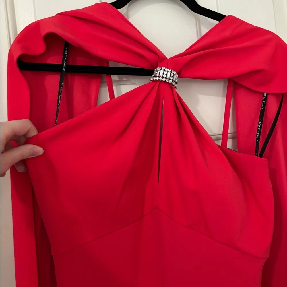 NWT Red Vince Camuto Scarf Neck Halter Gown Size 6 - Image 4