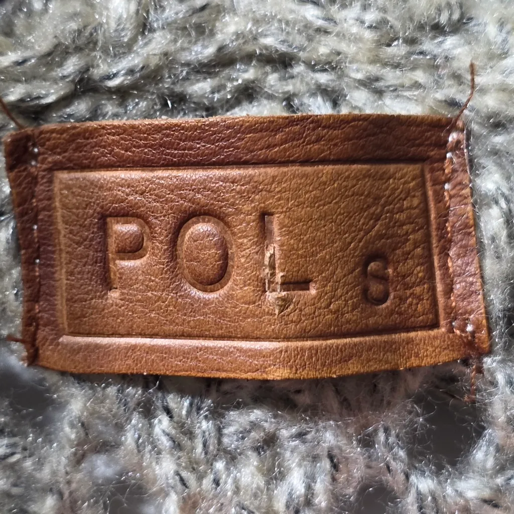 POL Women’s Diamond Eyelet Tan Sweater Cardigan Duster Elbow Patches Boho Size S - Image 3