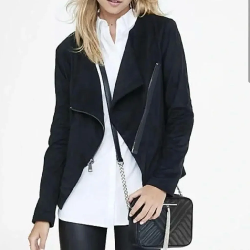 Express Black Draped Open Front Faux Suede Jacket - Women’s Size XS - Image 2