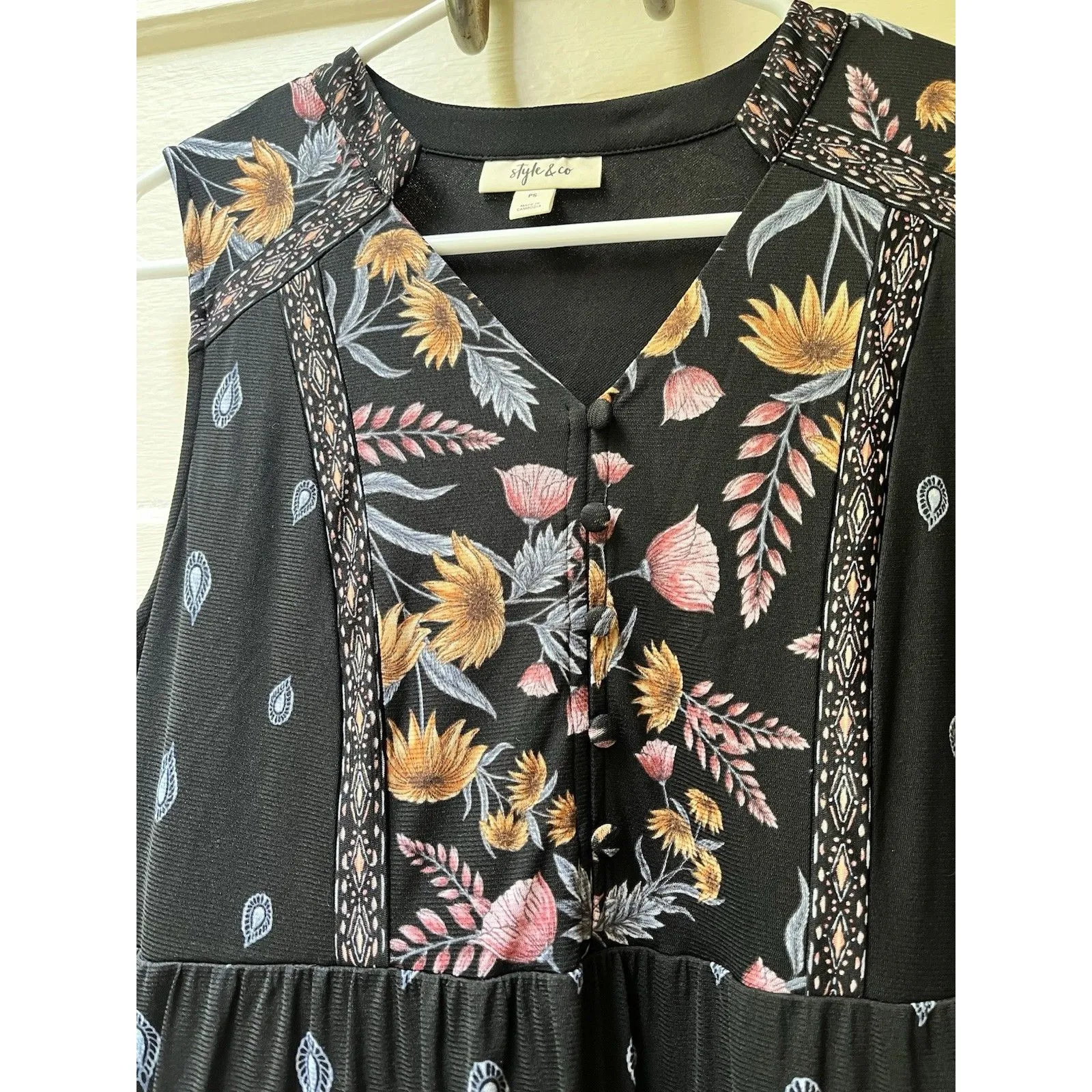 Style And Co Bohemian Dark Prairie Dress PS Midi Floral Navy Ranch Peasant New Black Size undefined - Image 10